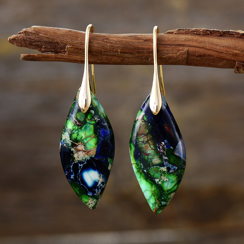 New Bohemian Emperor Stone Leaf Pendant Earrings