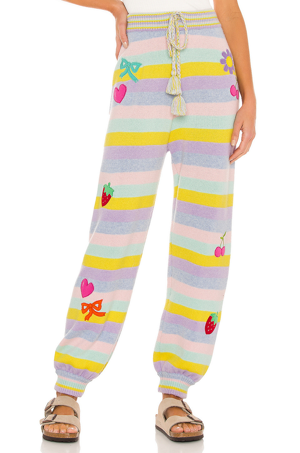 Women's High-waist Lace-up Knitted Embroidered Trousers