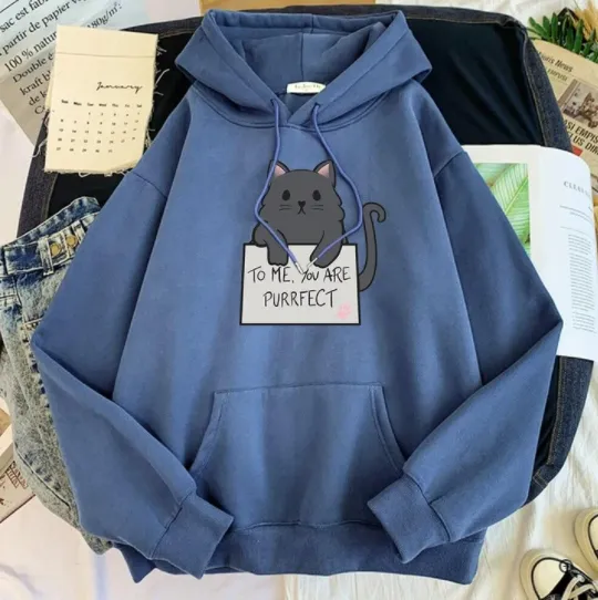 Girls Blank Solid Color Hoodie Sweater Blue - Shop at LoveMi