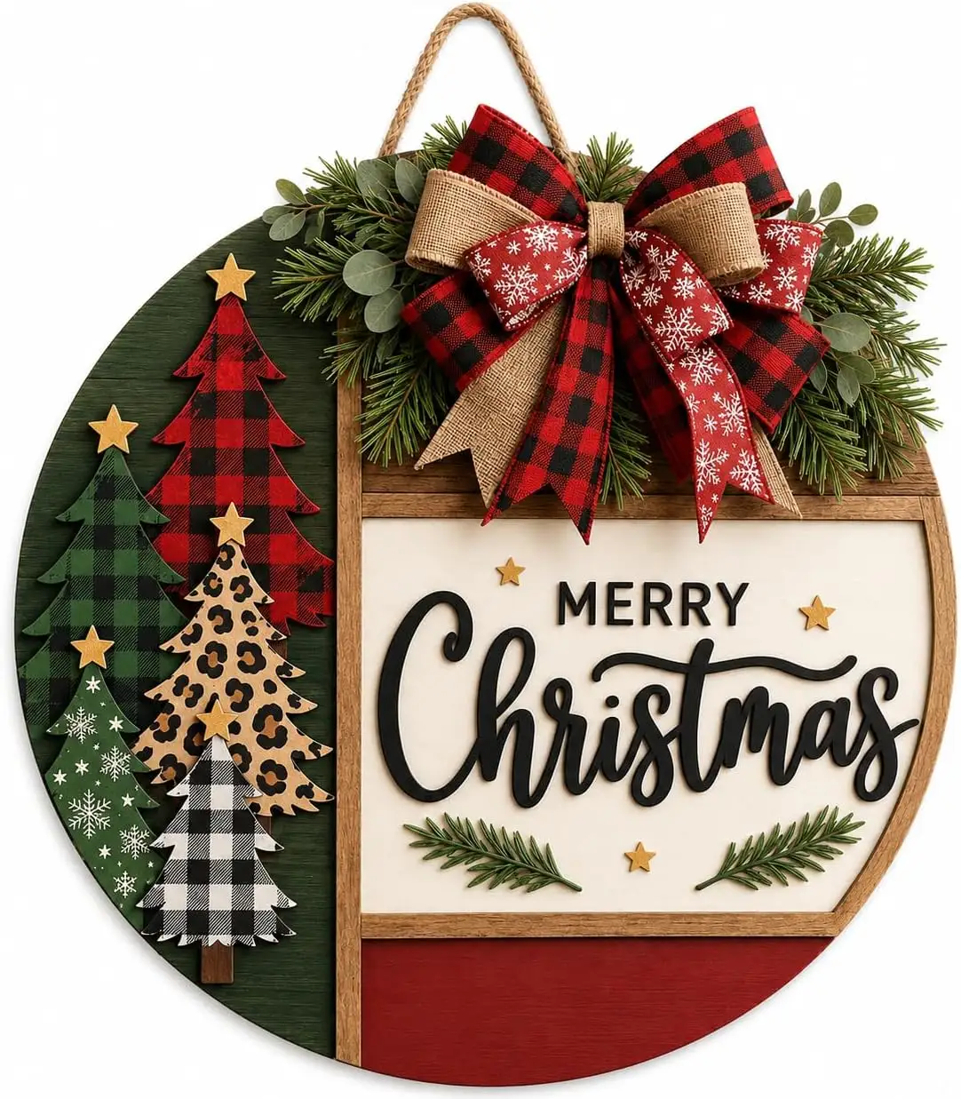 Christmas Wreath For Front Door, Farmhouse Merry