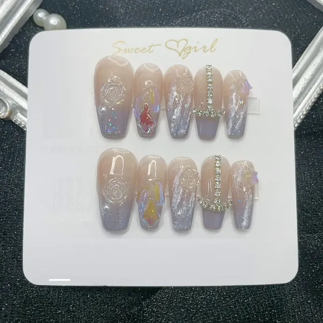 Advanced Bride Hand Customized False Nail Patch Blue - Shop at LoveMi