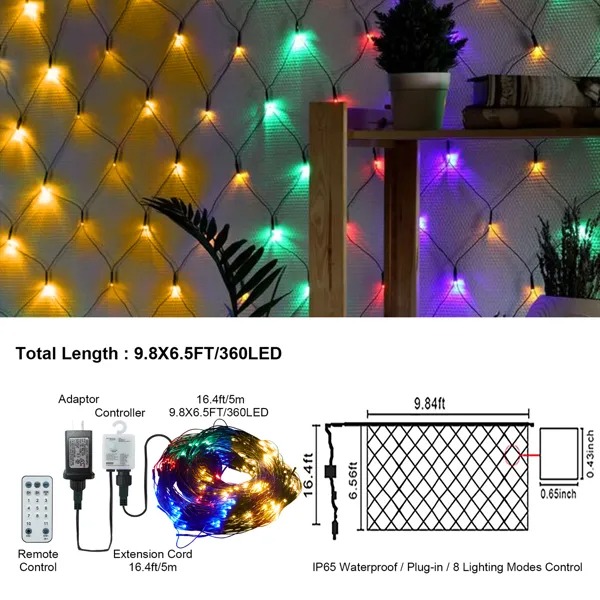 9.8 6.5FT Christmas Mesh Net Light,360 LED Net Light With 8 Modes Remote,Connectable Net String Christmas Lights For Garden As Picture - Shop at LoveMi