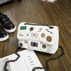 Women Handbag Shoulder Tote Badge Bag Leather - White - View 1