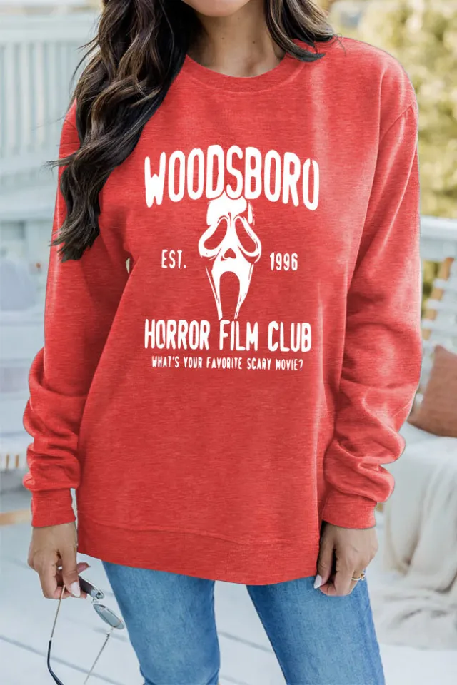 WOODSBORO Printed Round Neck Long Sleeve Sweater Red - Shop at LoveMi