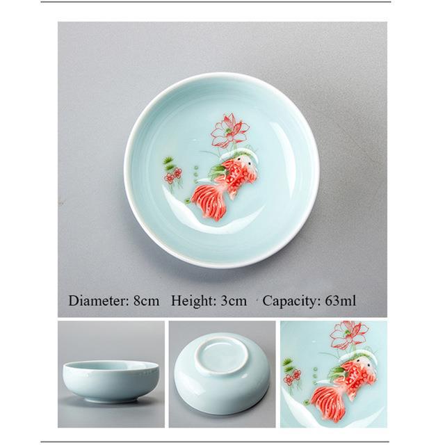 Title 3, Teacup Porcelain Celadon Fish Teacup Set Teapot