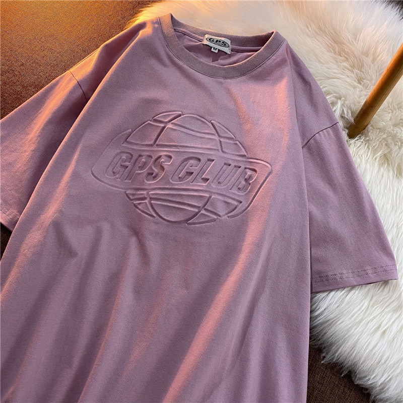 Combed Cotton 3D Three-dimensional Letter T-shirt Women's Concavo-convex Word Loose Student Shirt Bottoming Shirt