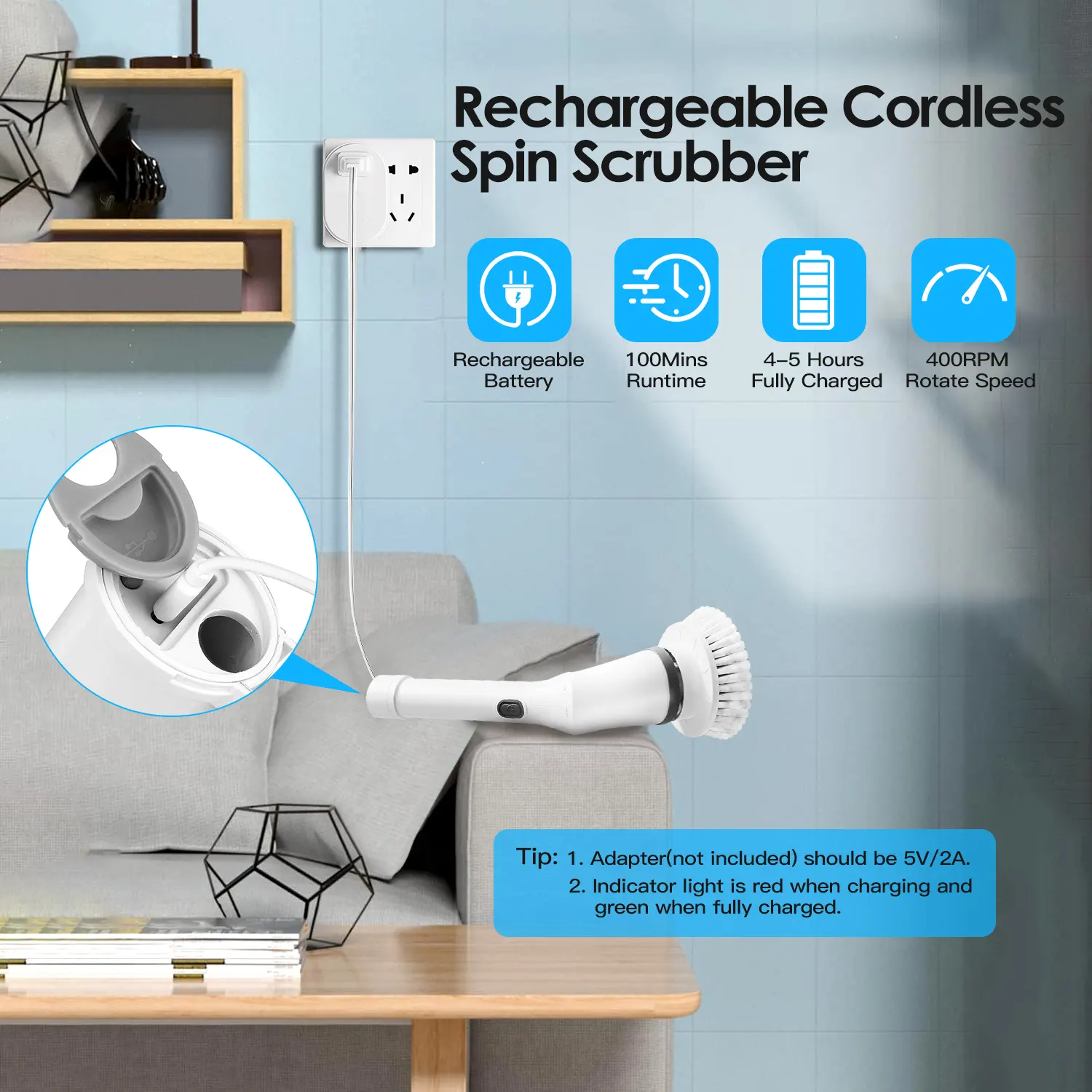 Electric Spin Scrubber Cordless Rechargeable Telescopic Cleaning