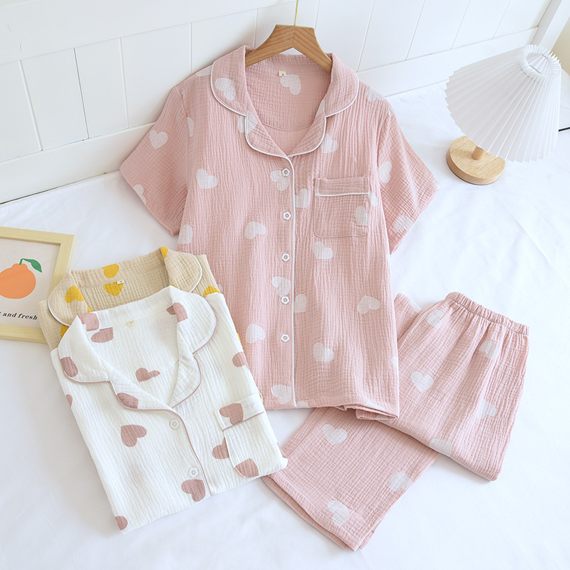 Title 2, Womens Short Sleeved Long Pants Cotton Pajama Set