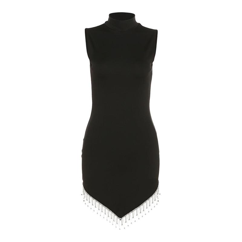 Women's Fashion Sleeveless Round Neck Pendant Hem Slim Fit Hip Dress