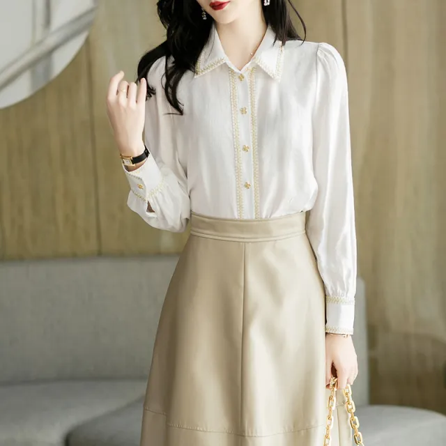 New Spring Style Small Fragrant Cotton Shirt Long Sleeve Lapel White - Shop at LoveMi