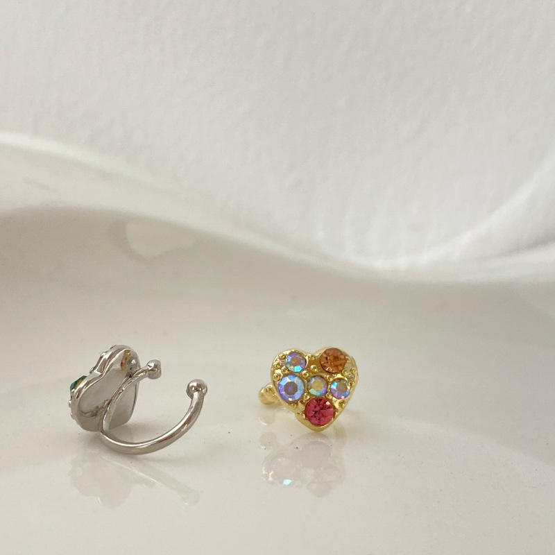 Super Fairy Illusion Diamond Love Ear Bone Clip, Peach Heart Without Pierced Ears