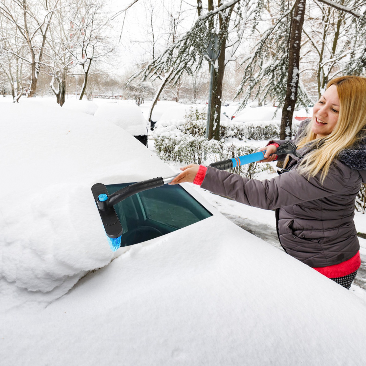 3 Color Options -- 1Pc 3 In 1 Windshield Ice Scraper Extendable Car Snow Removal Tool Telescoping Car Broom Snow Shovel Automobile Frost Removal - Image 27