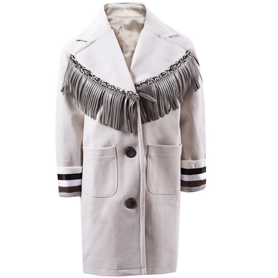Girls Woolen Long Coat 3-12y Cream Orange Vintage Coat Cute Style