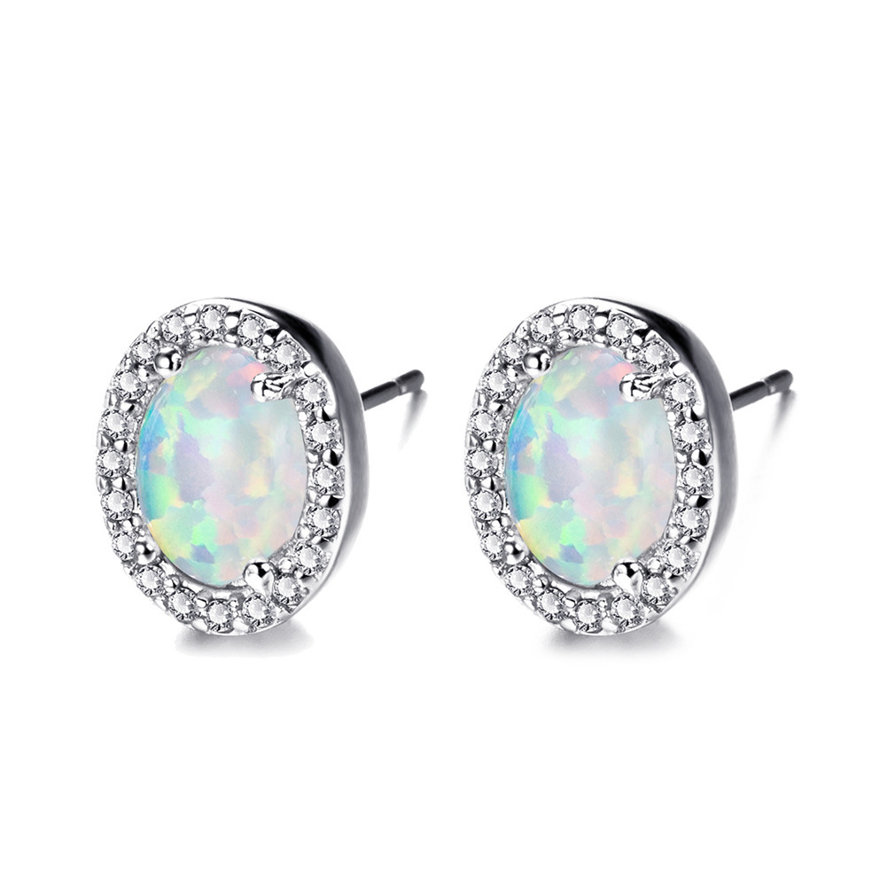 Title 3, Oval White Opal Edge White Small Diamond Studs