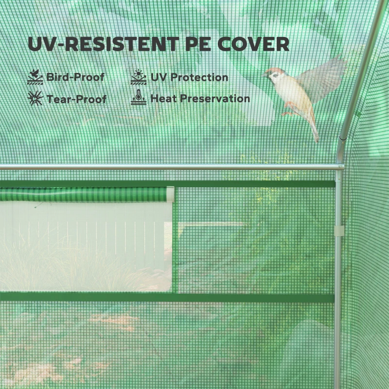 Tunnel Greenhouse Hoop House With Upgraded Galvanized Steel Frame And Large Windows, Green