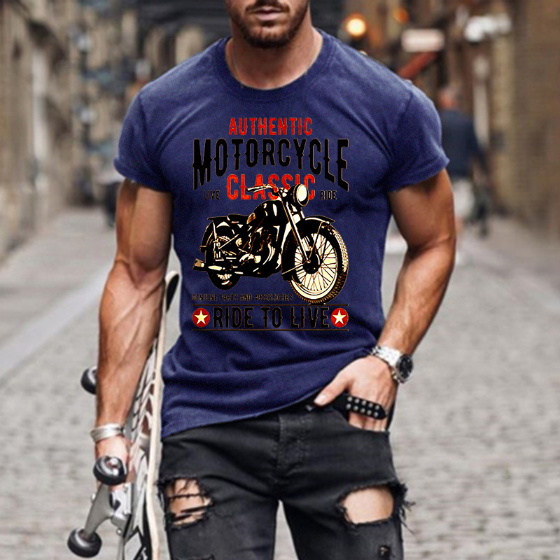 Title 5, Authentiek motorprint slim heren T-shirt met ro...