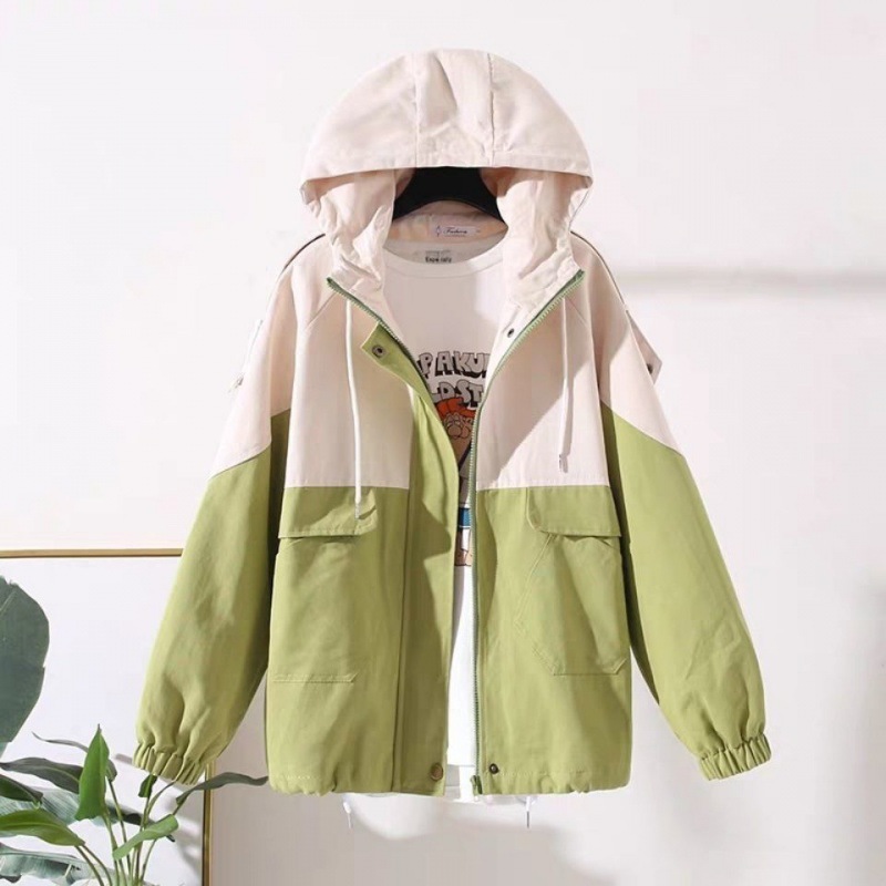 Title 13, Loose Hooded Color Matching Workwear Ins Jacket