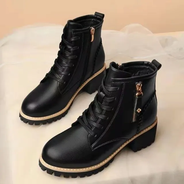 New Winter Fleece Side Zipper Mid heel Martin Boots Black - Shop at LoveMi