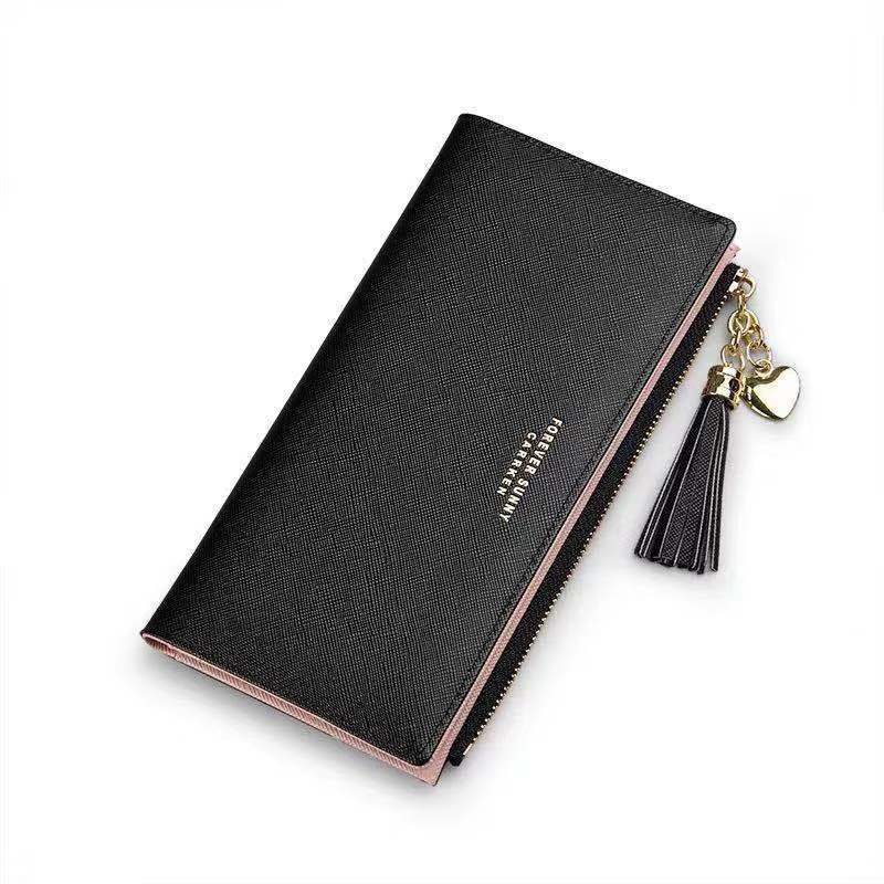 Fashion Simple Cross Pattern Tassel Zipper Wallet