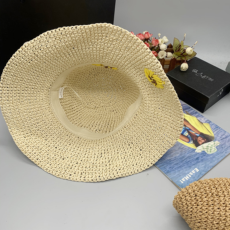 Women's Summer Daisy Folding Sunshade Beach Sunscreen Straw Hat
