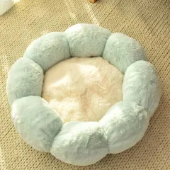 Autumn Winter Plus Velvet Thick Round Flower Cat Litter Kennel - Verdant Beige - View 1