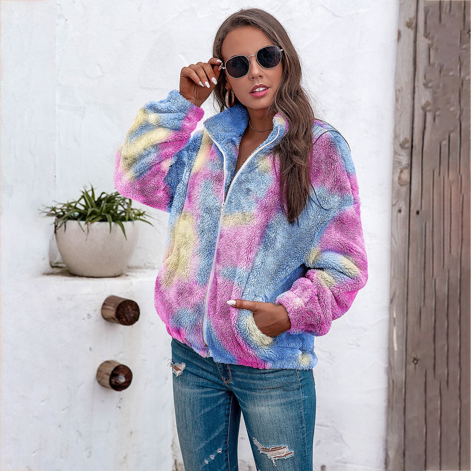 Title 9, Ladies tie-dye plush coat with zipper top