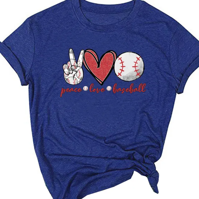 Women's Short sleeved Peace Love Baseball Alphabet T shirt Dark Blue - Shop at LoveMi