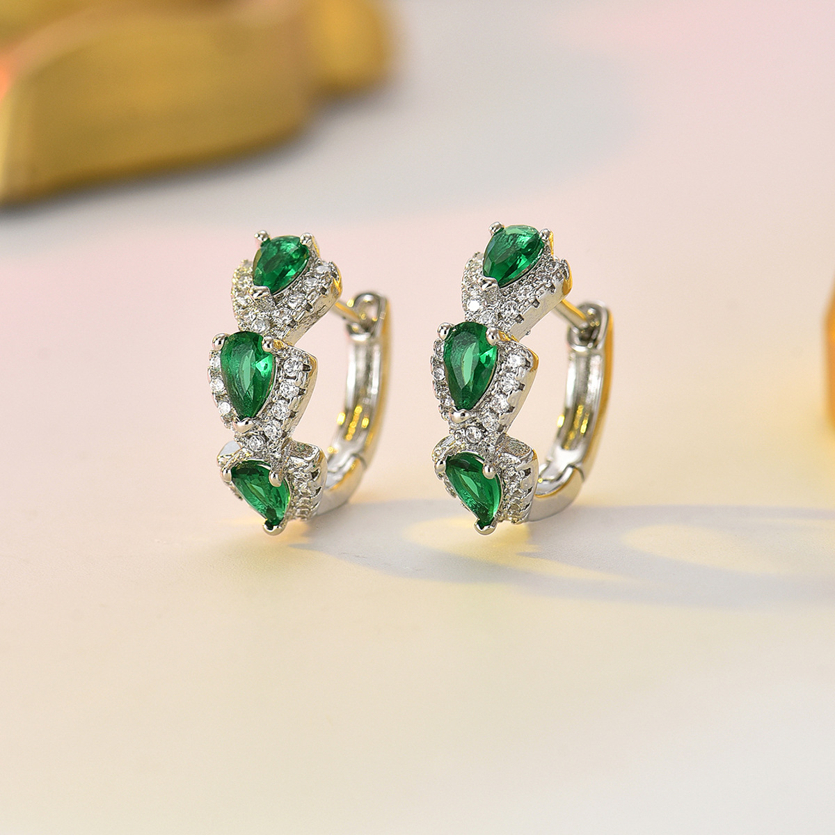 Colorful CZ Teardrop Hoop Earrings Geometric Light Luxury Women’s Jryewel