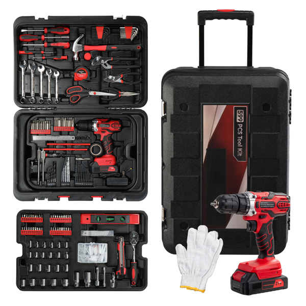 599 Tools Set w/ 21V Electric Drill – Ultimate Home Repair Kit in Case - Picture 10 of 10