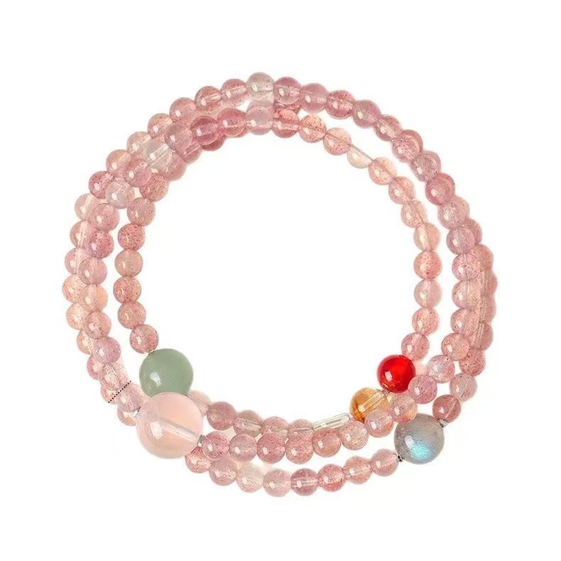 Natural Strawberry Quartz Multi Stone Bracelet Rose Quartz Green Aventurine Red Agate Multi Layer Chain Love Energy Jewelry For Women