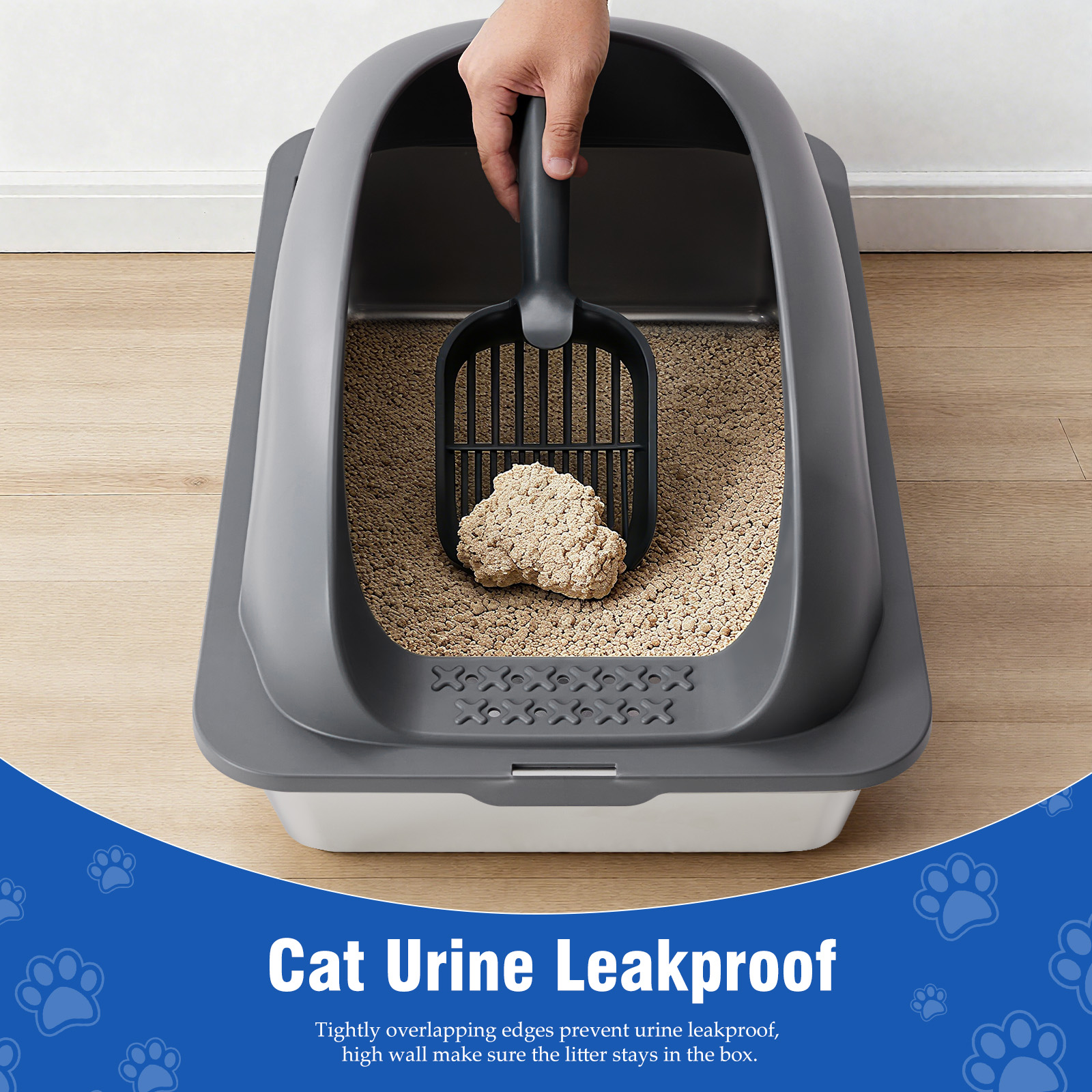 Stainless Steel Cat Litter Box With Lid, Large Cat Litter Box For Big Cats, Scoop And Mat Included image 9