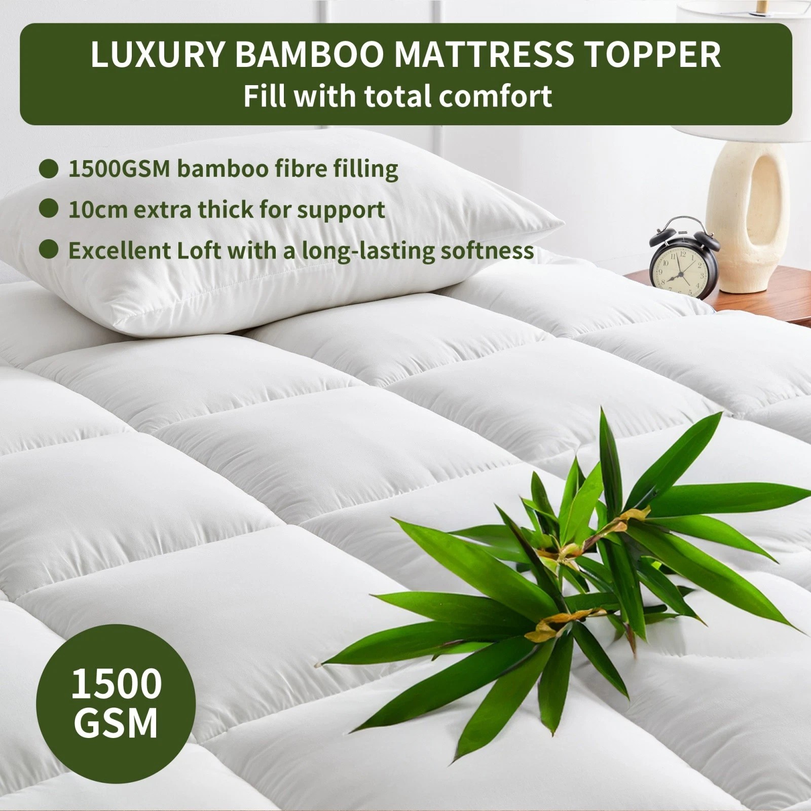 1500GSM Bamboo Mattress Topper Extra Thick 10CM Bed Topper DM10CMWH-SK