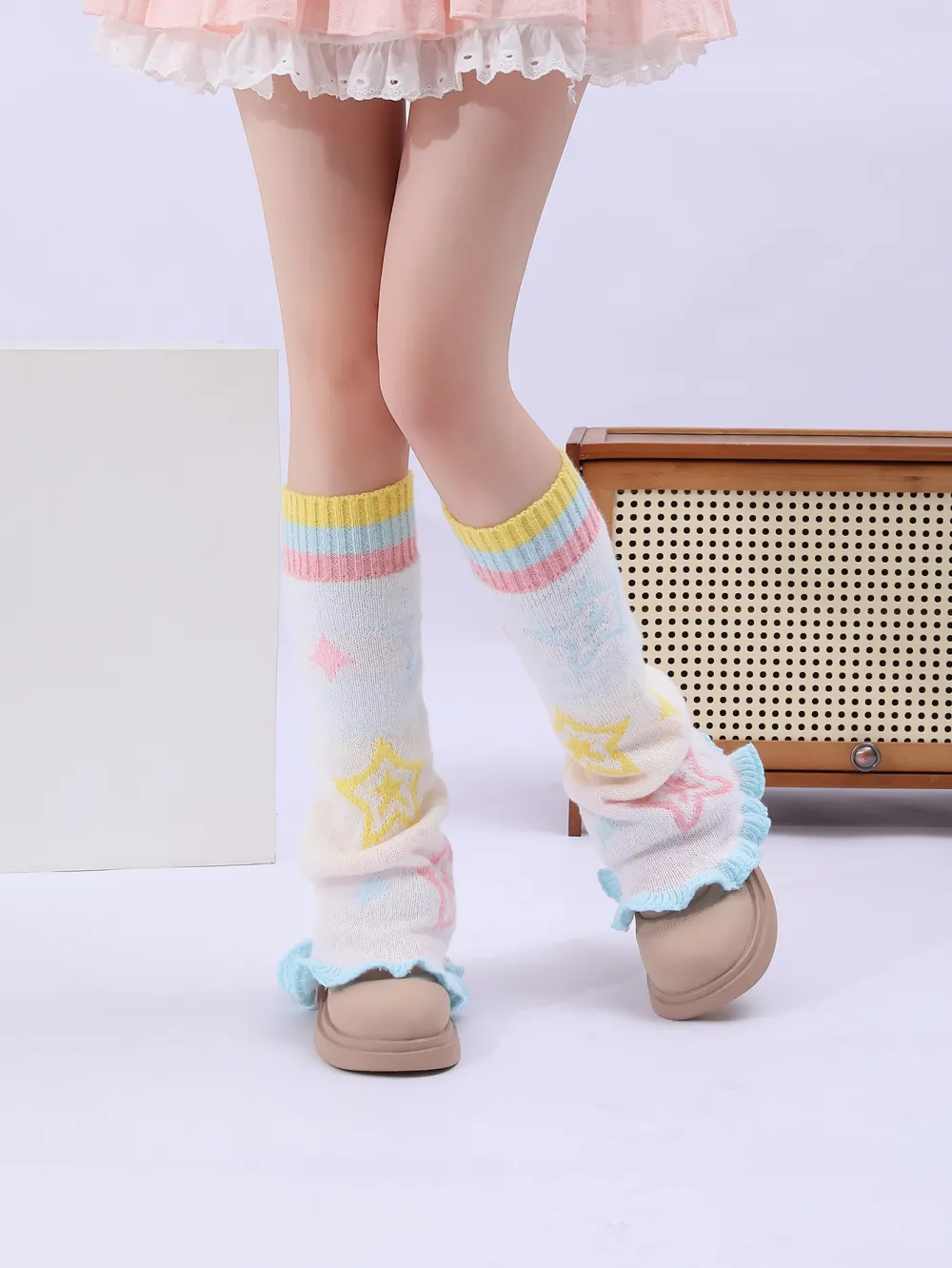 New Fashion Y2K Cute Kawaii Harajuku Lolita Star Knitted Horn Shape Leg Warmer Leg Cover Slouch Socks