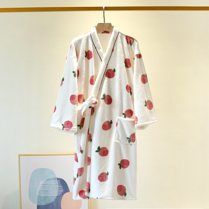 Title 4, Flannel Peach Tie Ladies Long Robe