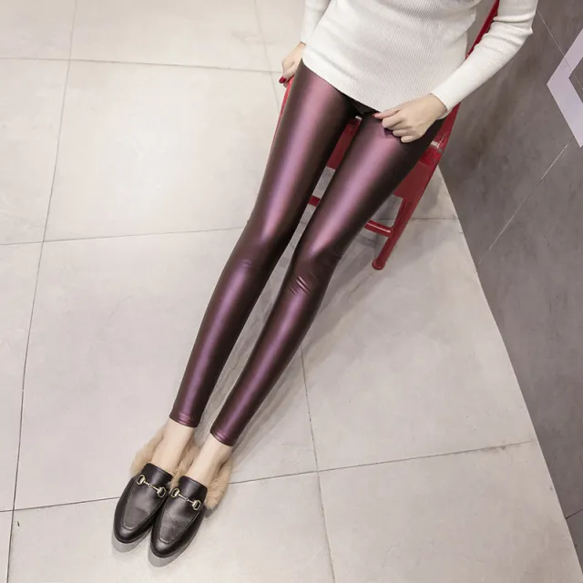 Plush PU Leather Pants Women's Outer Wear Tight fitting Base Color Purple - Shop at LoveMi
