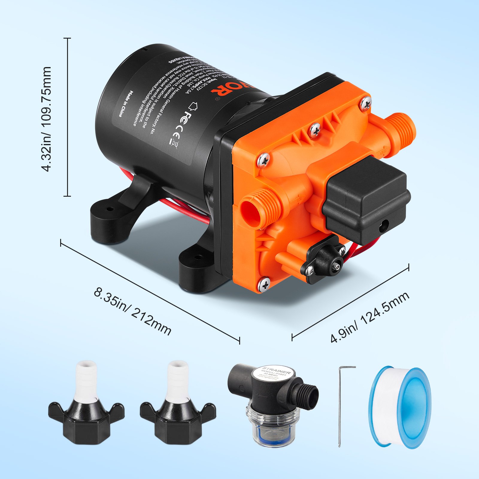 VEVOR Water DiaphragmPump, 12V DC, 3.5 GPM Flow, 55 PSI Rated Pressure 40-80 PSI Adjustable MNPT Self… image 3