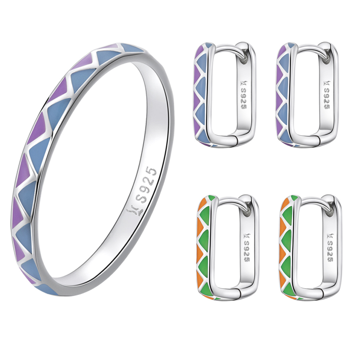 Simple Contrast Color Drop Earrings Ring Set