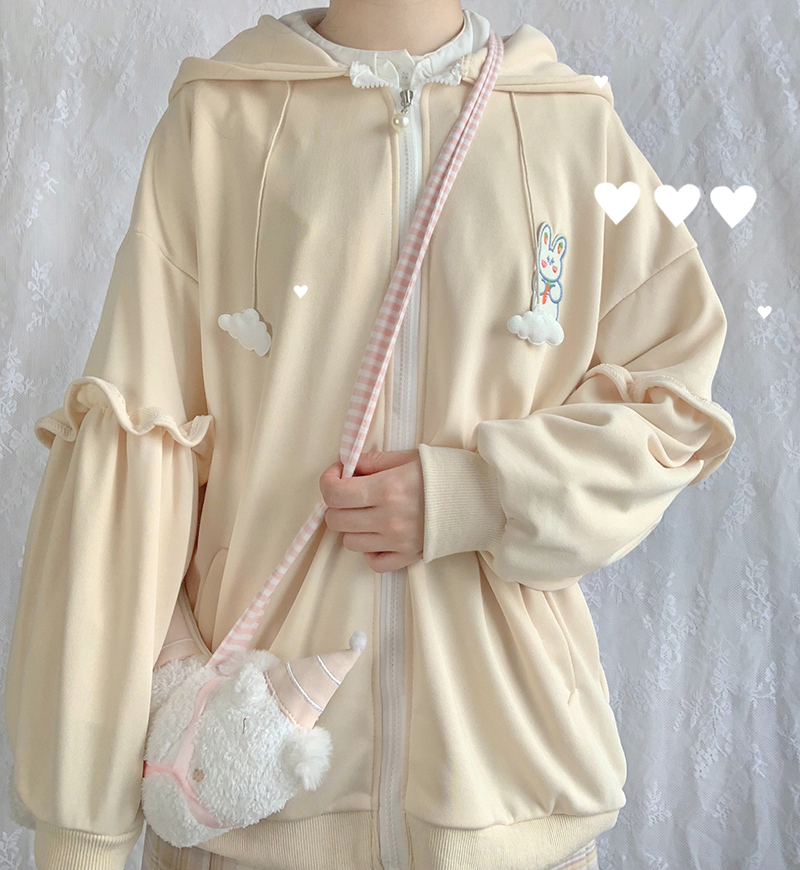 Japanese Soft Girl Cute Cloud Bunny Hooded Coat