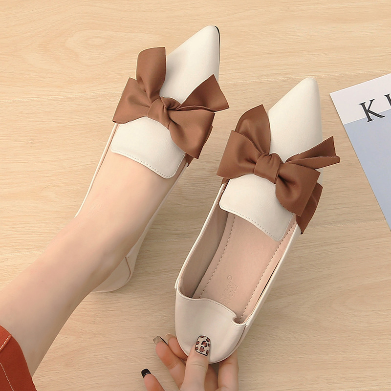 New Fashion Bowknot Flat One Pedal Loafers Soft Sole Single Shoes
