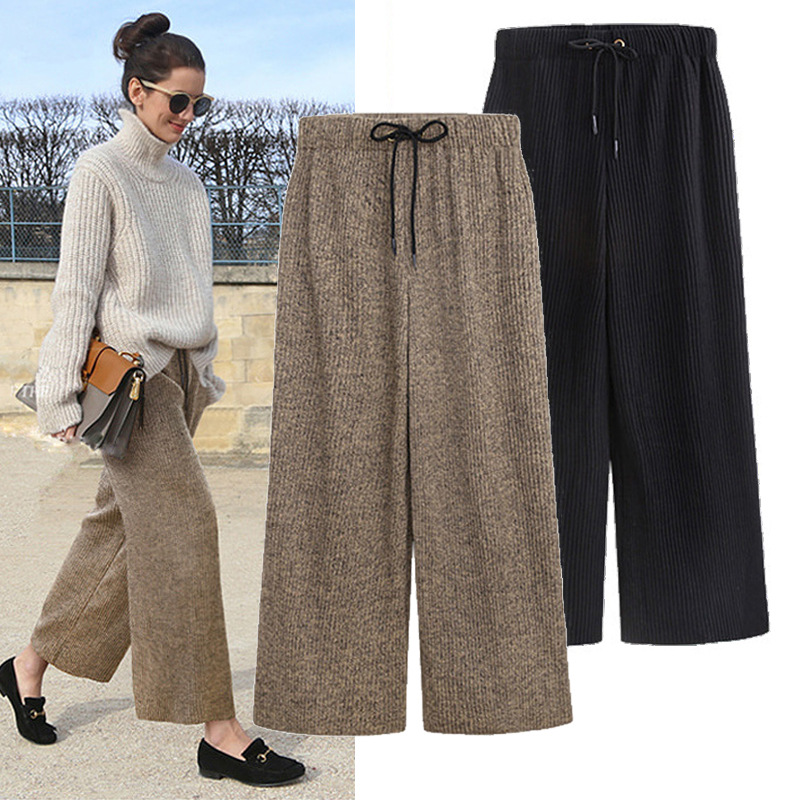 Title 6, Plus Fat Plus Size Woolen Wide-leg Pants Spring...