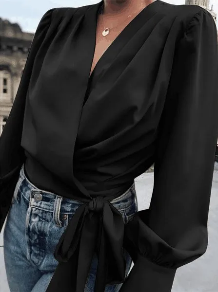 Women's Bubble Long sleeved Loose Shirt Black - Shop at LoveMi
