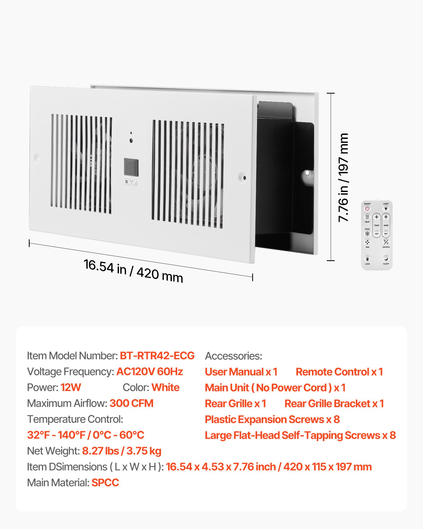 4 Inch Room To Room Fan 2-in-1 300 CFM Through Wall Fan Remote Control image 6