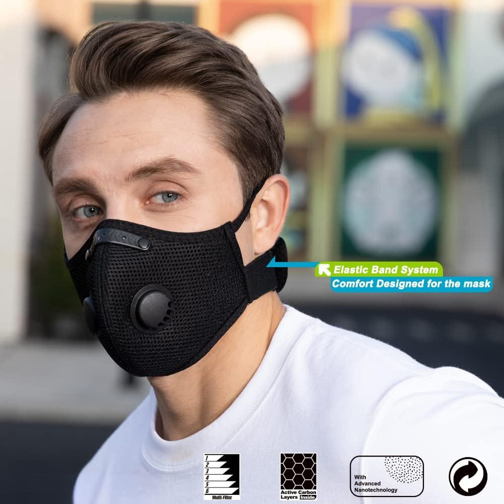 Sport Cycling Face Mask With Active Carbon Filter Breathing Valves Washable — image 3