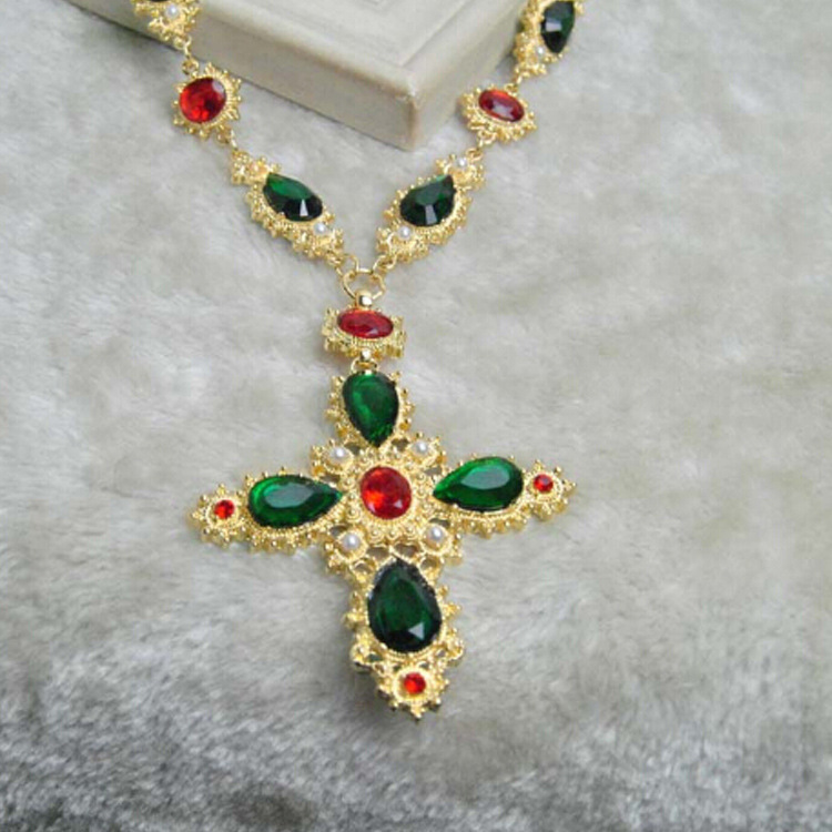 Accessories Vintage Style Cross Colored Stone Necklace