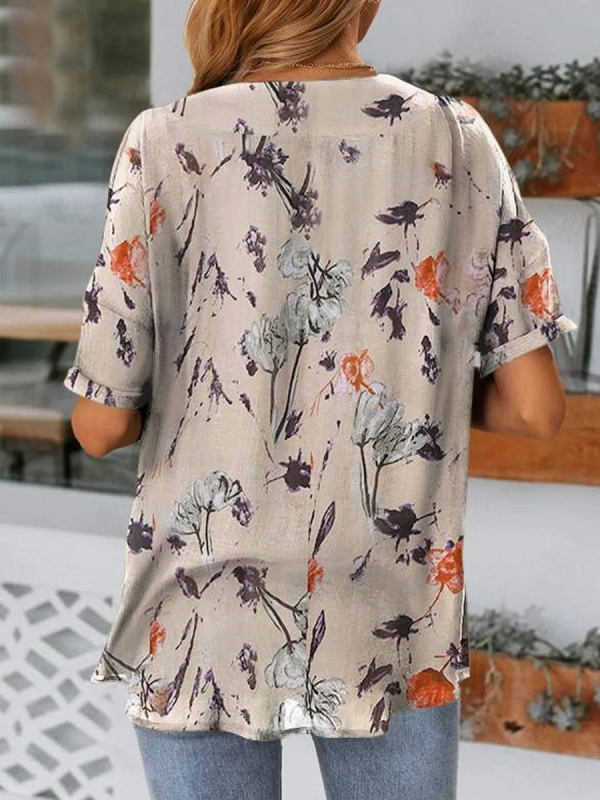 Title 5, V-Neck Casual Loose Floral Print Shirt