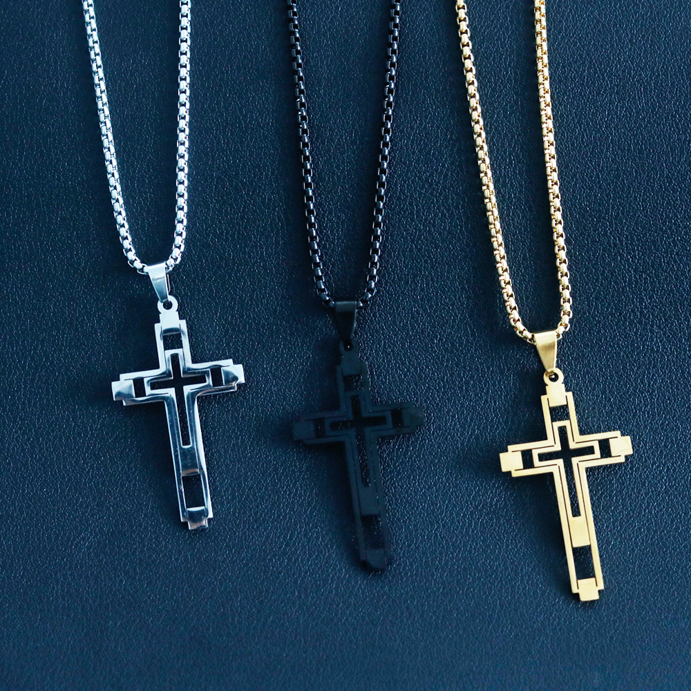 Fashion Cross Stainless Steel Choker For Men Gold And Silver Color Statement Necklace