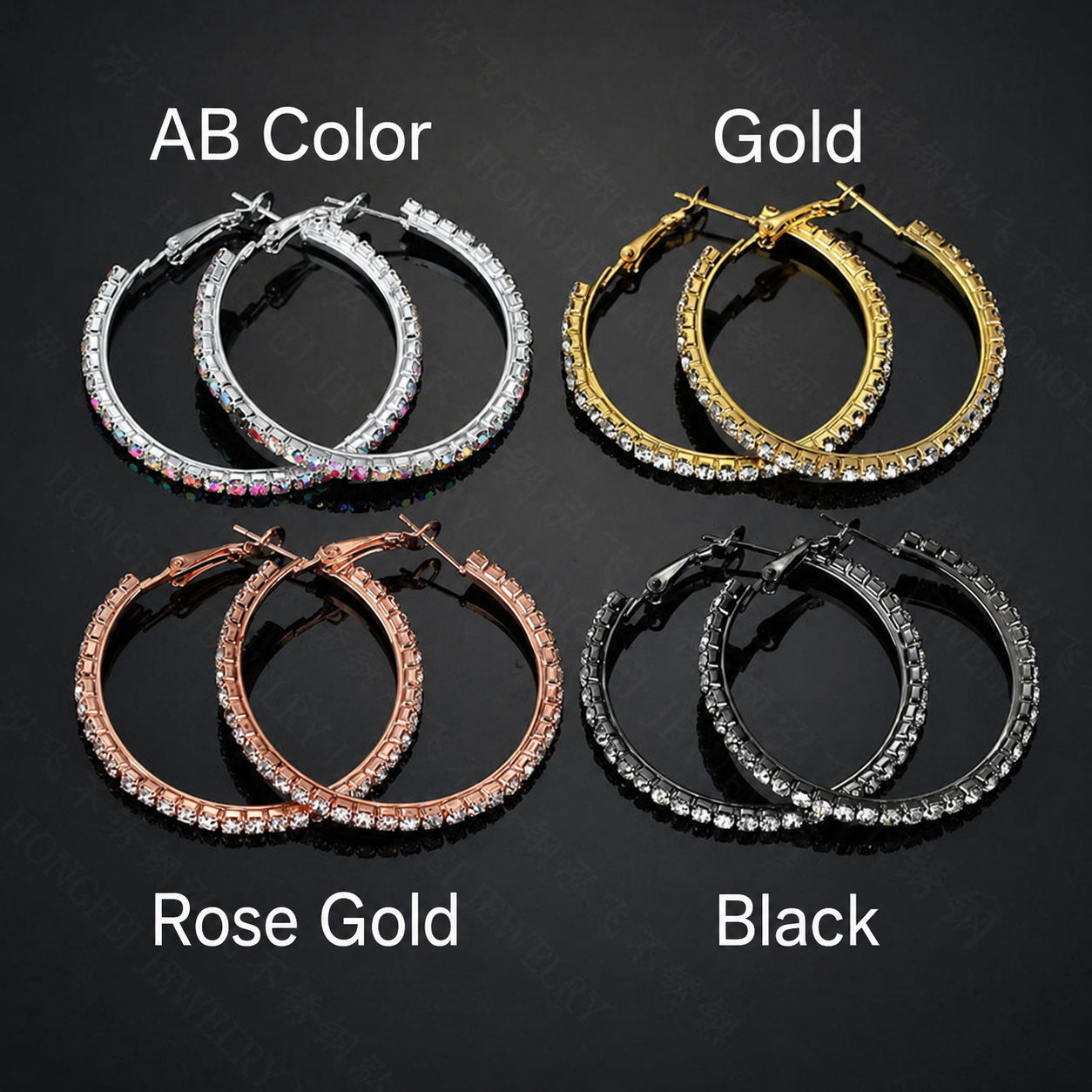 Rhinestone stainless-steel hoop earrings view 2