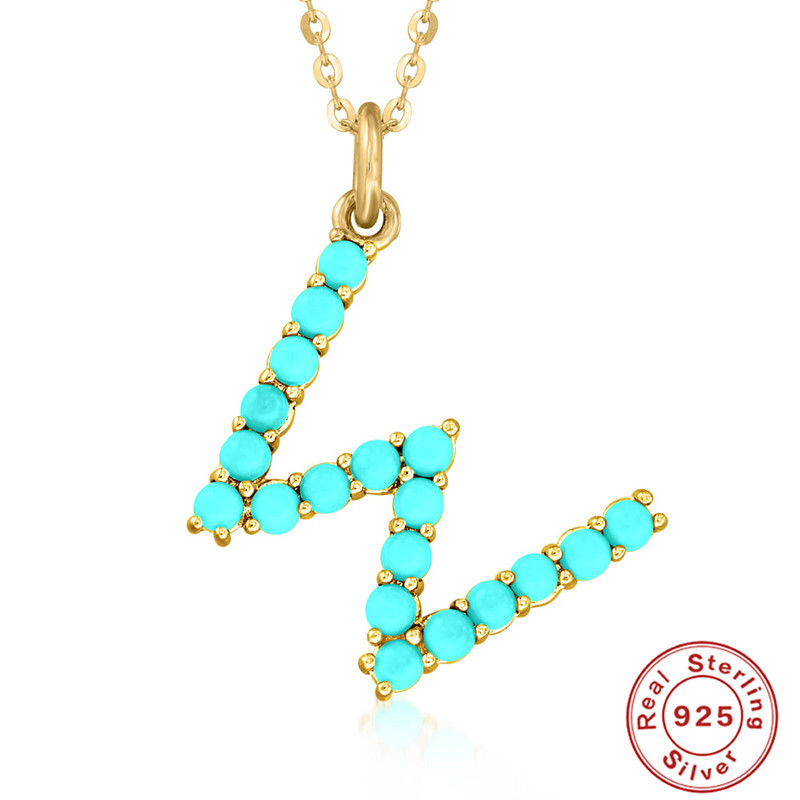 Title 21, S925 Sterling Silver 26-letter Natural Turquois...