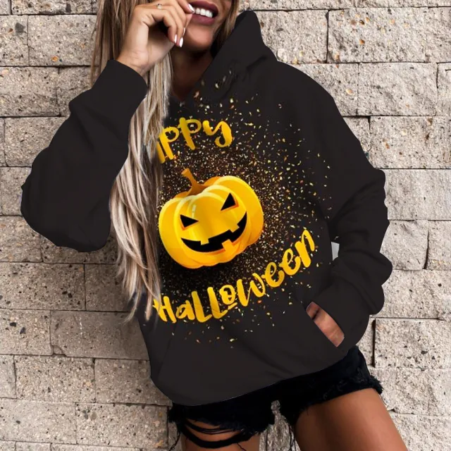 Women's Halloween Pumpkin 3D Print Casual Hoodie F L - Shop at LoveMi