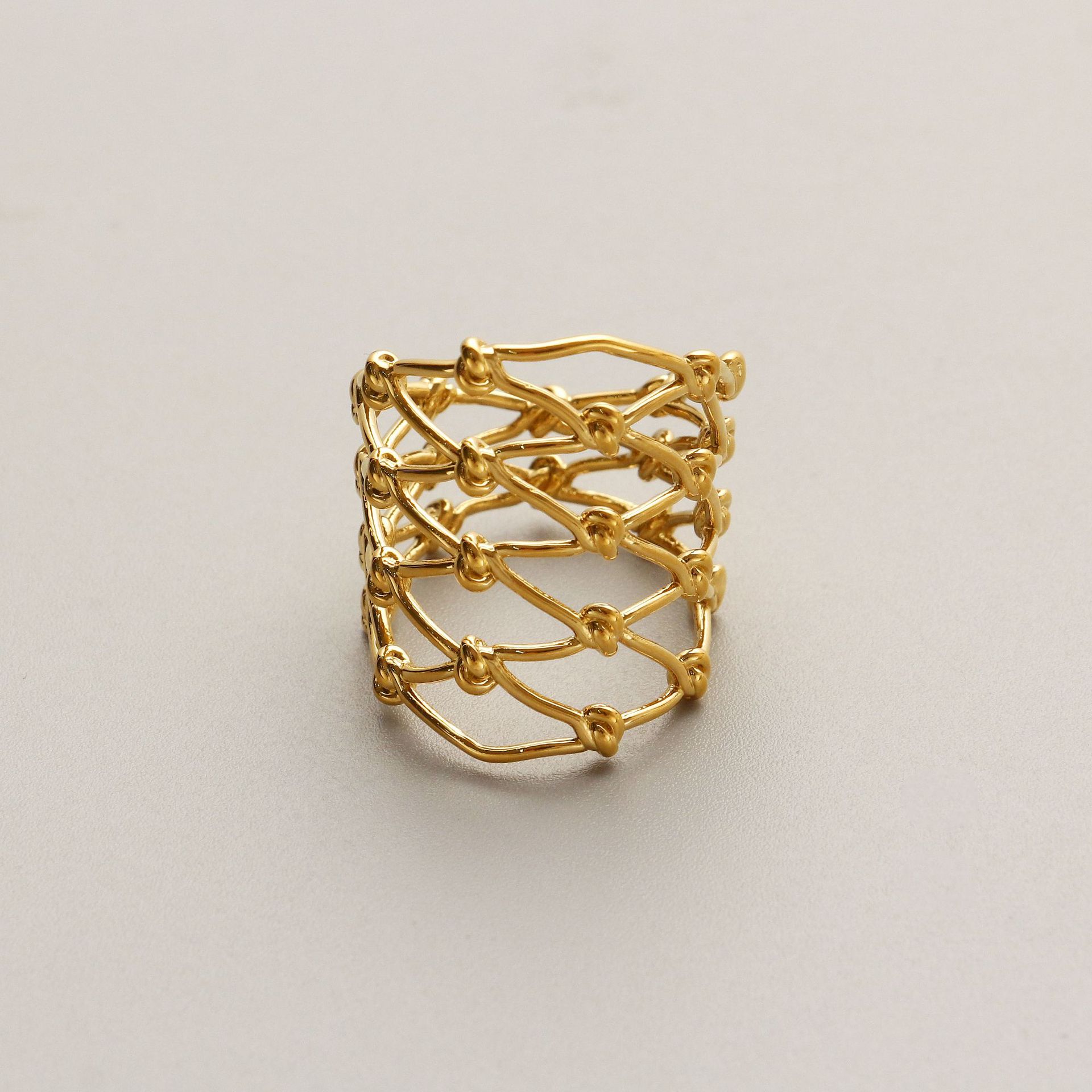 European And American Simple Temperament Hollow Woven And Knotted Wide Face Ring